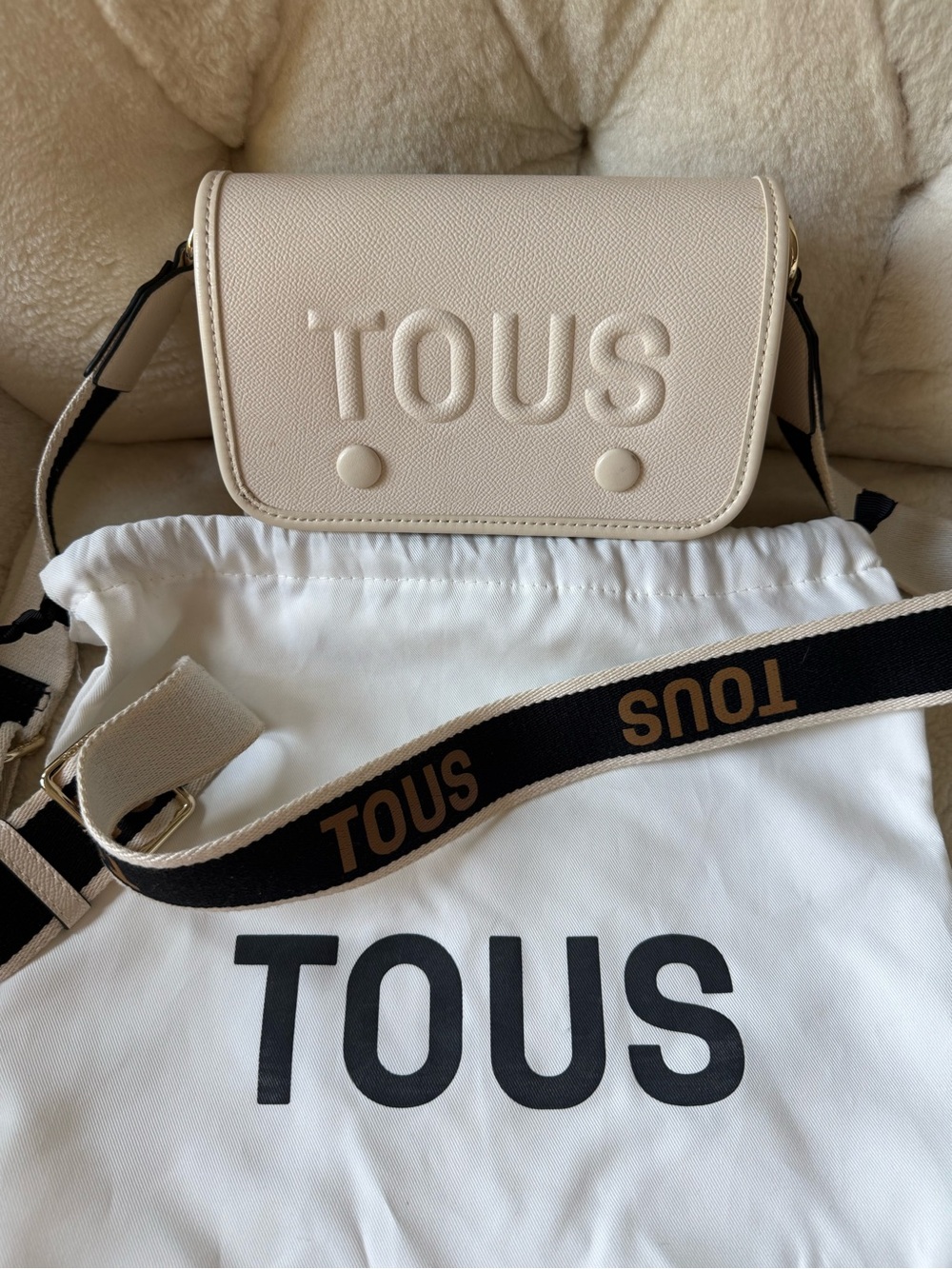 TOUS Cream Crossbody Bag with Branded Black & Cream Strap